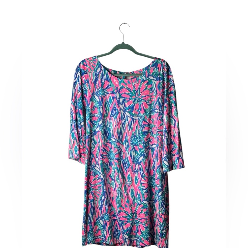 Lilly Pulitzer Pink & Blue Floral Shift Dress SZ L - Picture 2 of 6